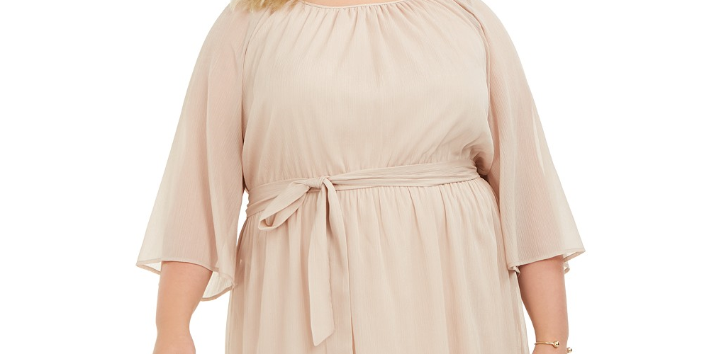 City Studios Women's Plus Size Trendy Tie-Waist Metallic Dress Gold Size 2X
