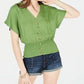 Planet Gold Juniors' Button-Up Smocked Top Dark Green Size Extra Large