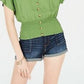 Planet Gold Juniors' Button-Up Smocked Top Dark Green Size Extra Large