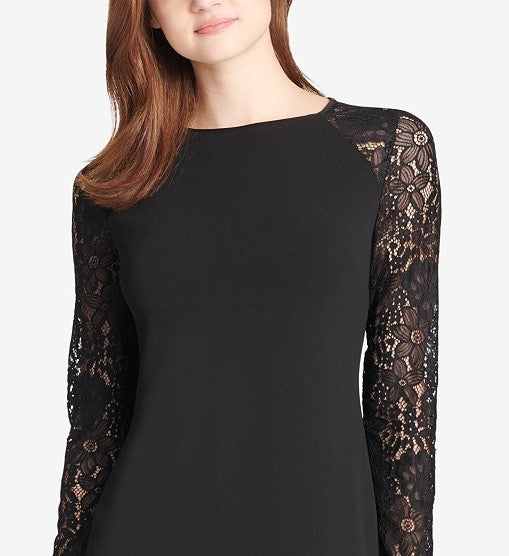 Tommy Hilfiger Women's Lace-Sleeve A-Line Dress Black Size 10