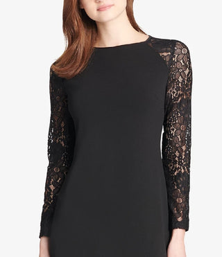 Tommy Hilfiger Women's Lace-Sleeve A-Line Dress Black Size SQUARE 18