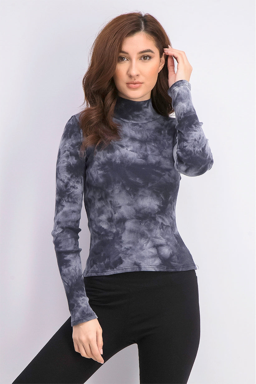 Planet Gold Juniors' Tie-Dye Mock Neck Top Black Size Small