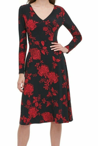 Tommy Hilfiger Women's Floral-Print Fit & Flare Dress Black Size 18