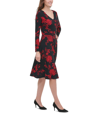 Tommy Hilfiger Women's Floral-Print Fit & Flare Dress Black Size 14