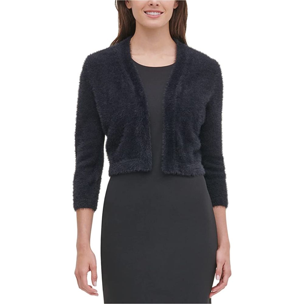 Tommy Hilfiger Women's Fuzzy Knit Cardigan Black Size Medium