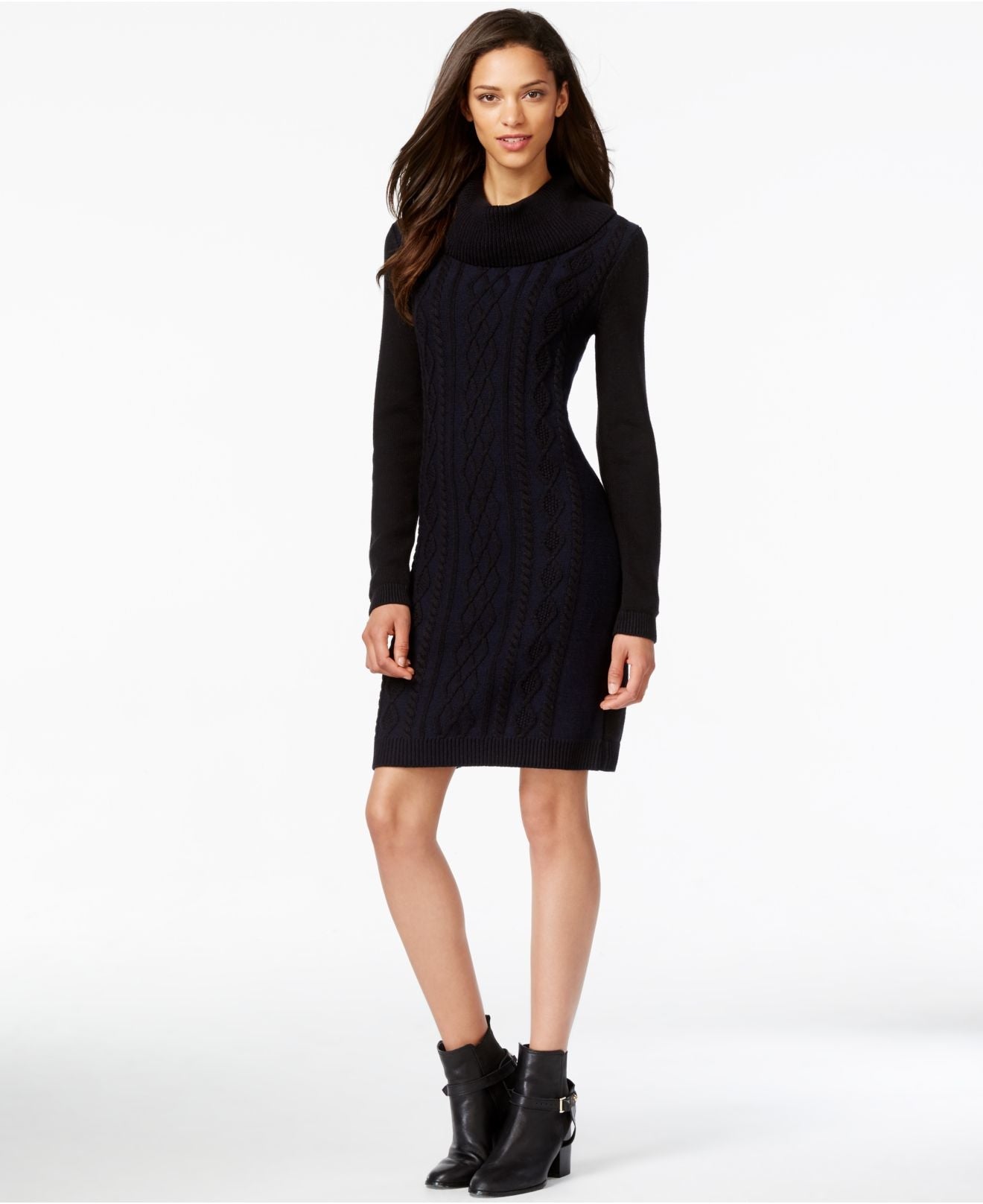 Tommy Hilfiger Women's Cowlneck Solid Sweater Dress Black Size Medium