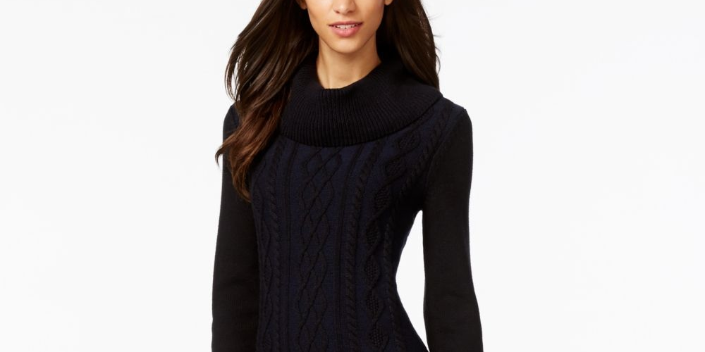 Tommy Hilfiger Women's Cowlneck Solid Sweater Dress Black Size Medium