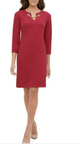 Tommy Hilfiger Women's Grommet-Neck Shift Dress Dark Red Size 16