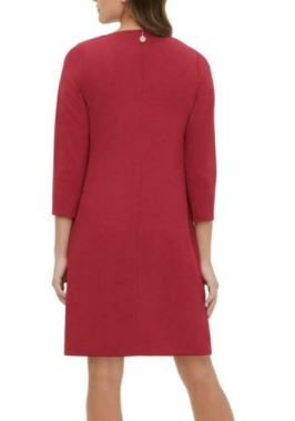 Tommy Hilfiger Women's Grommet-Neck Shift Dress Dark Red Size 16
