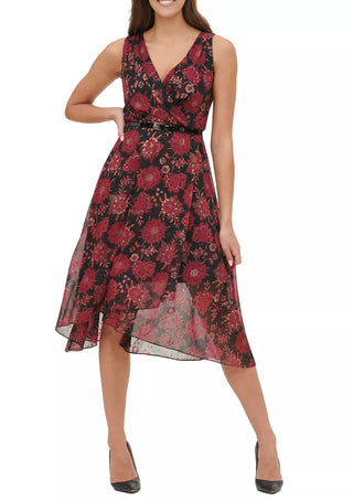 Tommy Hilfiger Women's Floral Chiffon Midi Dress Red Size 4