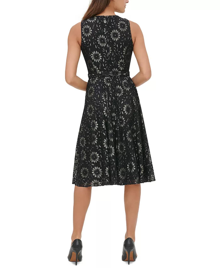 Tommy Hilfiger Women's Floral-Lace Fit & Flare Dress Gray Size 12