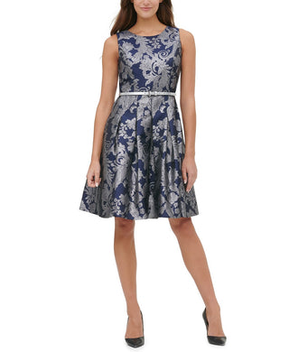 Tommy Hilfiger Women's Jacquard Fit & Flare Dress Blue Size 12