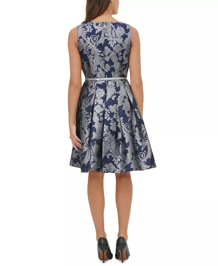 Tommy Hilfiger Women's Jacquard Fit & Flare Dress Blue Size 12
