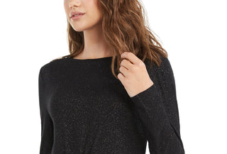 Planet Gold Juniors' Twist-Front Sparkly Ribbed Top Black Size Large