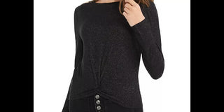 Planet Gold Juniors' Twist-Front Sparkly Ribbed Top Black Size Extra Small