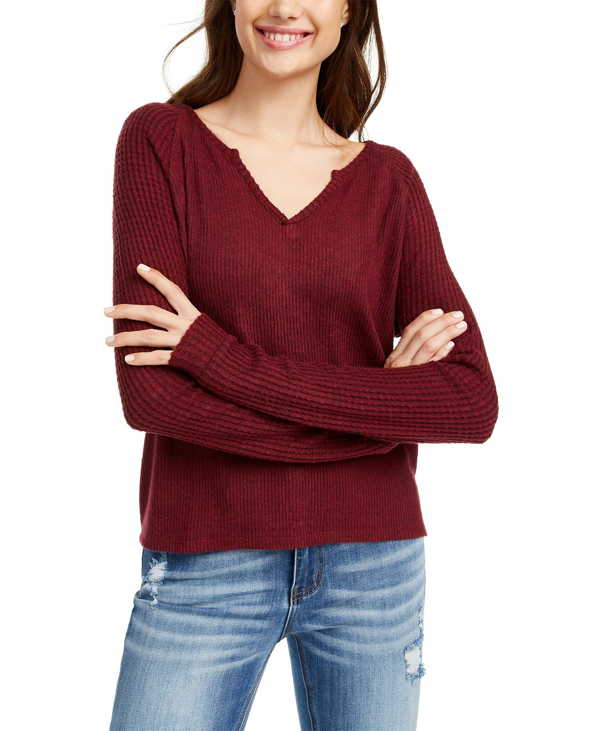 Planet Gold Juniors' Super Soft Ribbed Top Red Size Small