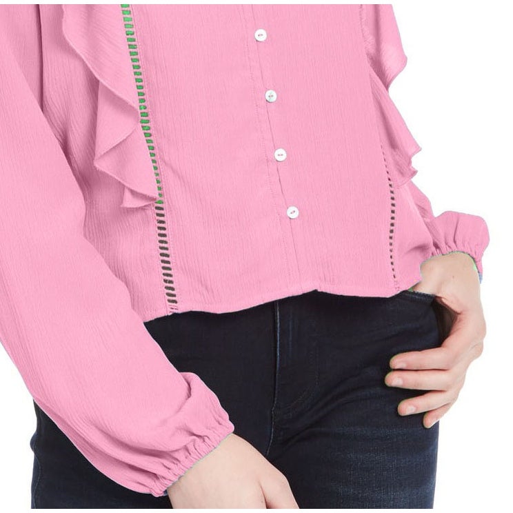 Planet Gold Juniors' Ruffle Jacquard Top Pink Size Small