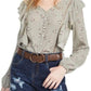 Planet Gold Juniors' Floral Ruffle Top Green Size Medium