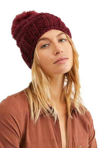 Free People Women's High Line Pom Beanie Hat Wine One Size