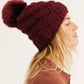 Free People Women's High Line Pom Beanie Hat Wine One Size