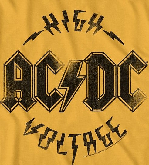 Men's Acdc High Voltage Graphic T-Shirt Med Yellow Size Extra Large