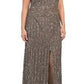 Adrianna Papell Women's Off-The-Shoulder Beaded Gown Brown Size 10