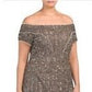 Adrianna Papell Women's Off-The-Shoulder Beaded Gown Brown Size 10