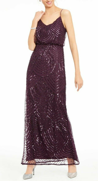 Adrianna Papell Women's Embellished Blouson Gown Purple Size 6