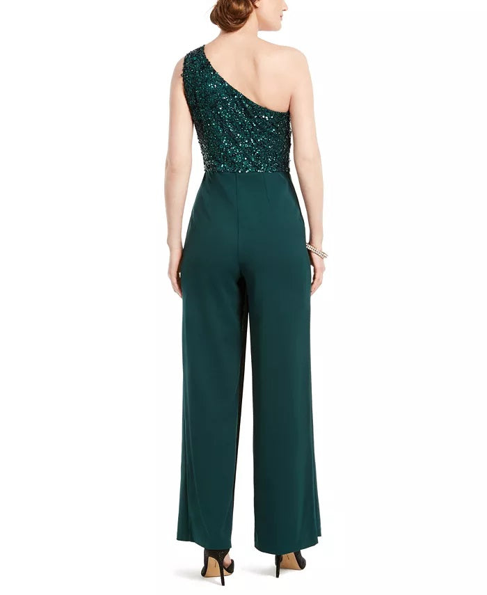 Adrianna Papell Women's Beaded Crepe Jumpsuit Green Size 4 Petite