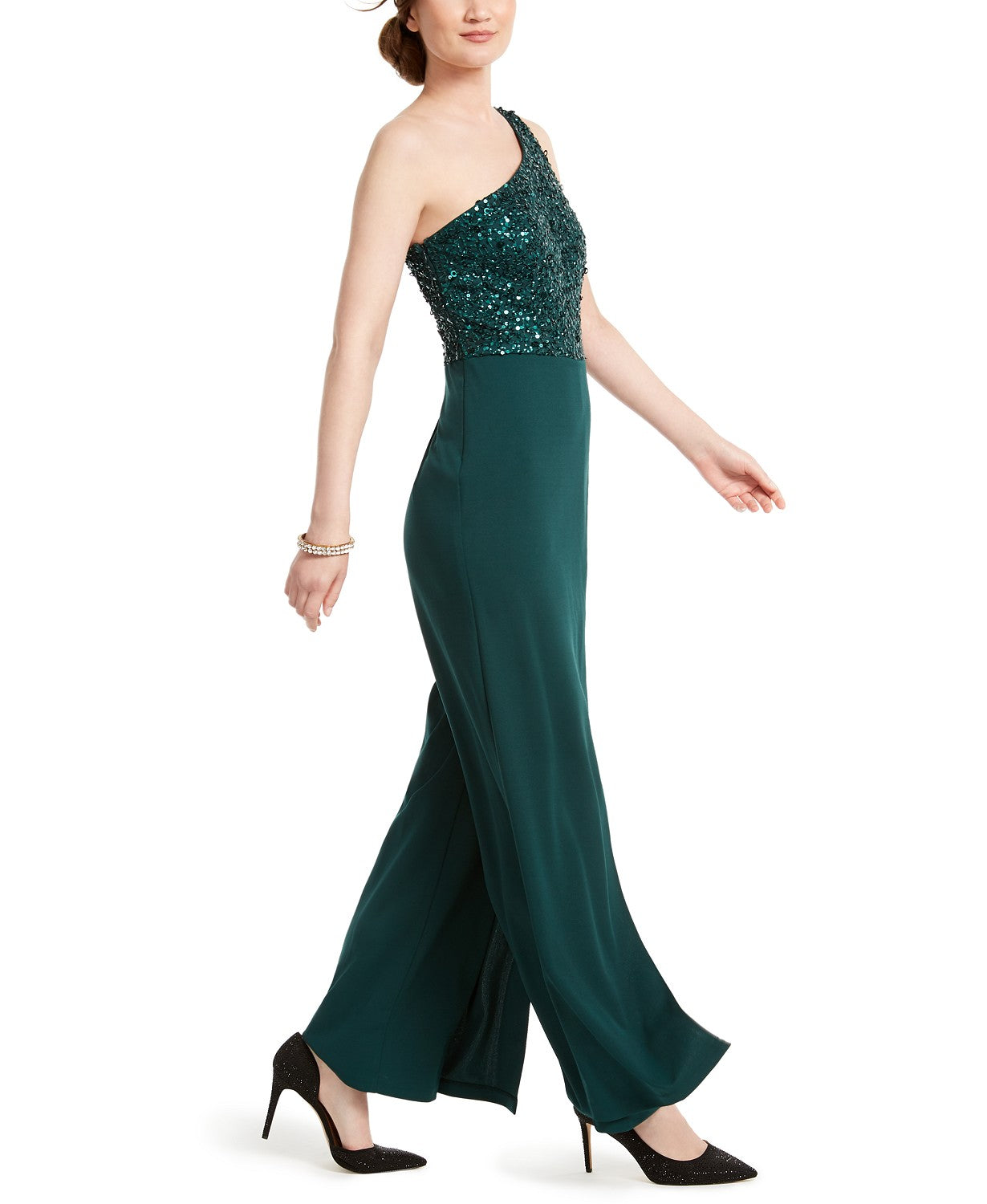 Adrianna Papell Women's Beaded Crepe Jumpsuit Green Size 4 Petite