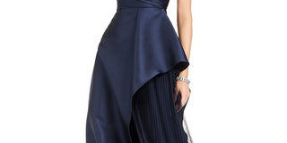 Adrianna Papell Women's Mikado Asymmetrical-Pleated Gown Navy Size 12