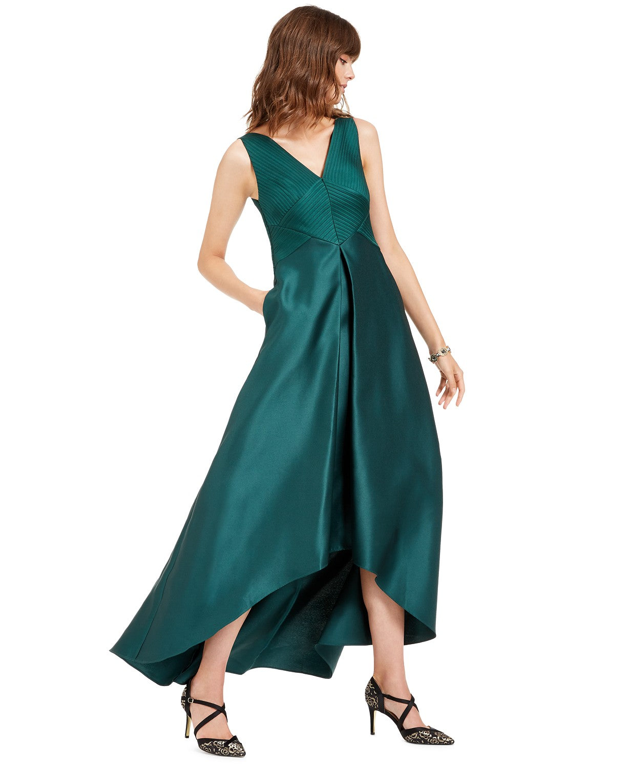 Adrianna Papell Women's High-Low Mikado Gown Dark Green Size 4