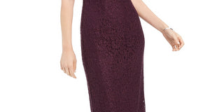 Adrianna Papell Women's One-Shoulder Lace Gown Dark Purple Size 2