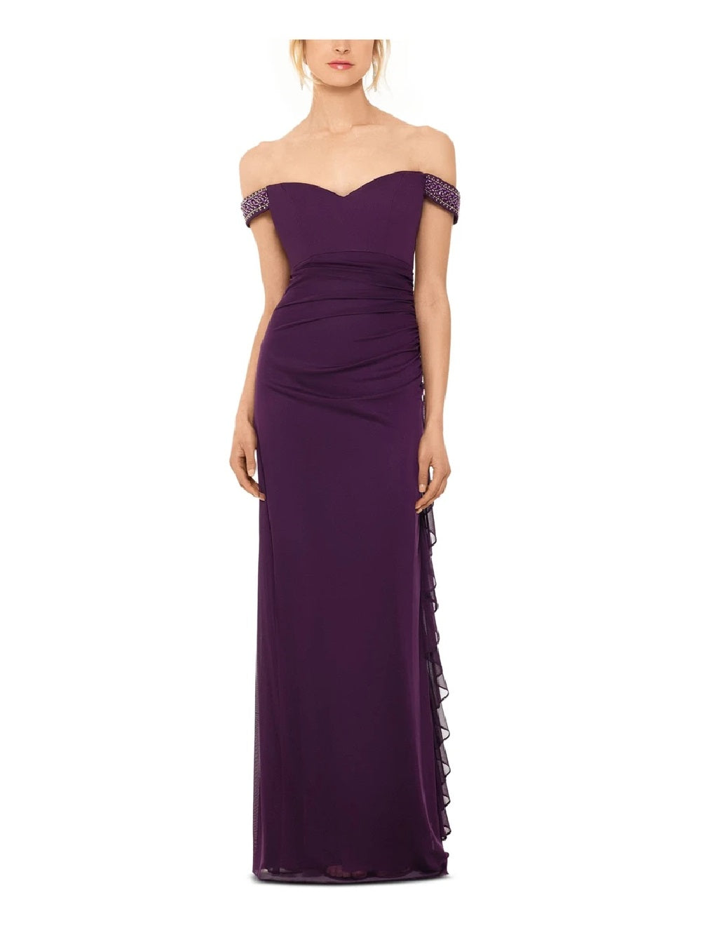 Betsy & Adam Women's Sleeveless Off Shoulder Maxi Sheath Evening Dress Purple Size 10