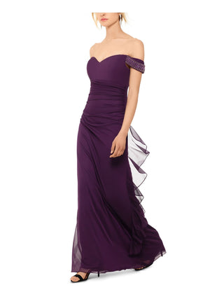 Betsy & Adam Women's Sleeveless Off Shoulder Maxi Sheath Evening Dress Purple Size 10
