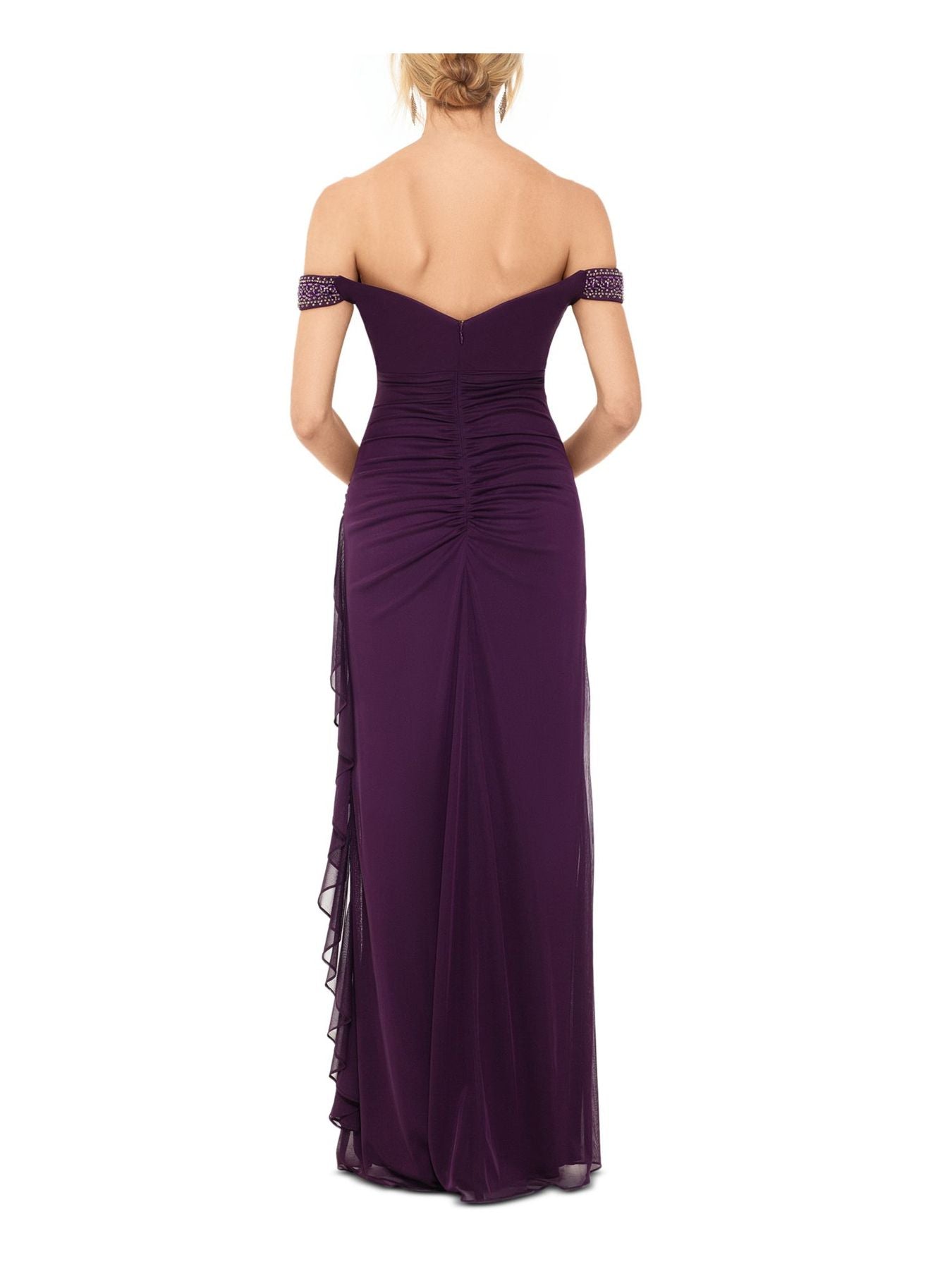 Betsy & Adam Women's Sleeveless Off Shoulder Maxi Sheath Evening Dress Purple Size 16