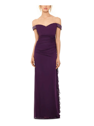 Betsy & Adam Women's Sleeveless Off Shoulder Maxi Sheath Evening Dress Purple Size 8