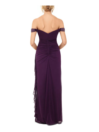 Betsy & Adam Women's Sleeveless Off Shoulder Maxi Sheath Evening Dress Purple Size 8