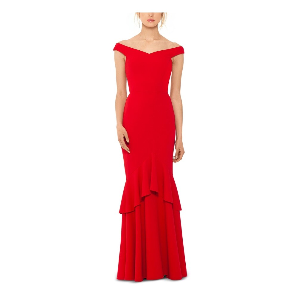 Betsy & Adam Women's Cap Sleeve Full-Length Mermaid Dress Red Size 6