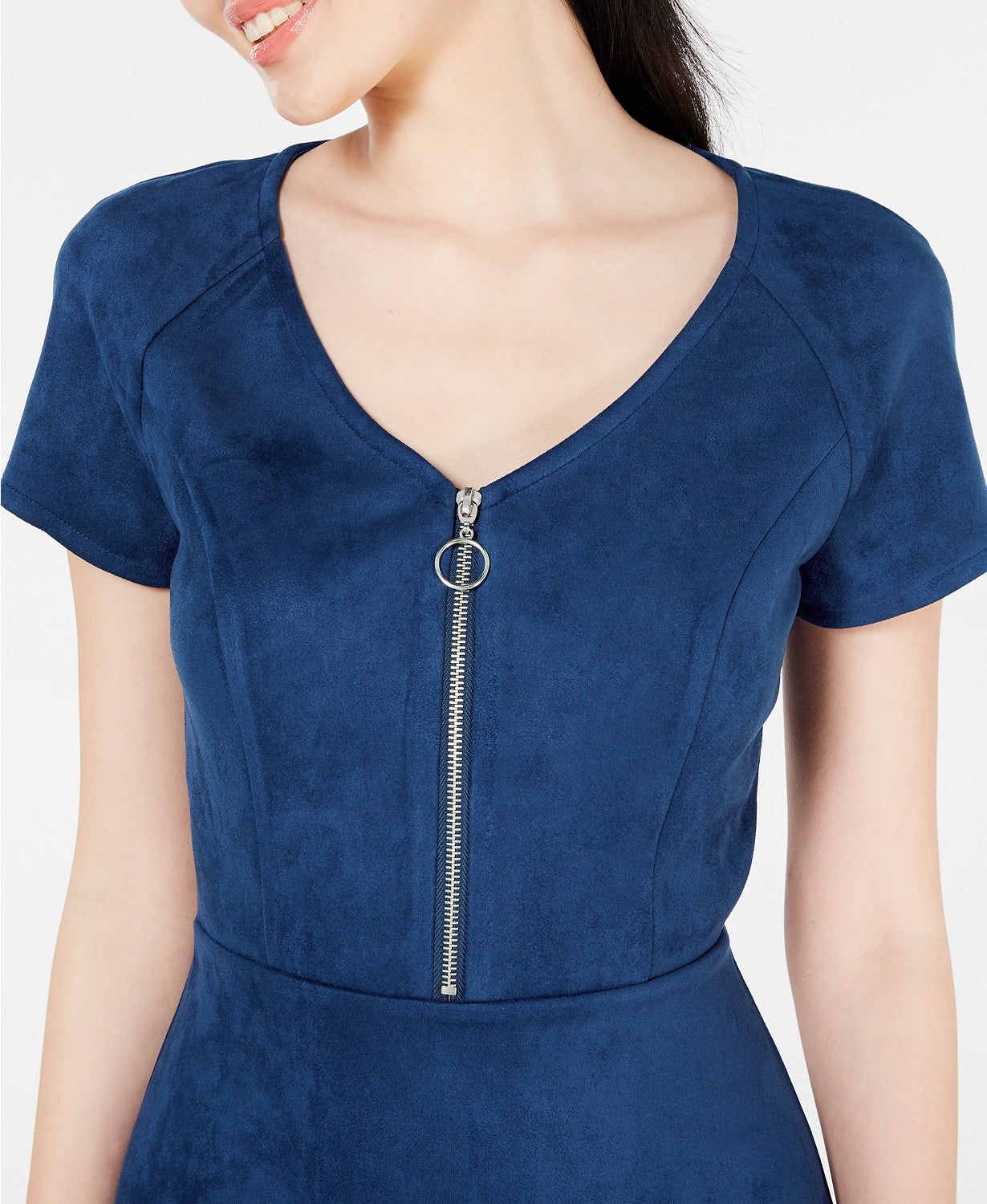 Rosie Harlow Juniors' Women's Zip-Front Fit & Flare Dress Navy Size X-Large