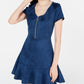 Rosie Harlow Juniors' Women's Zip-Front Fit & Flare Dress Navy Size X-Large