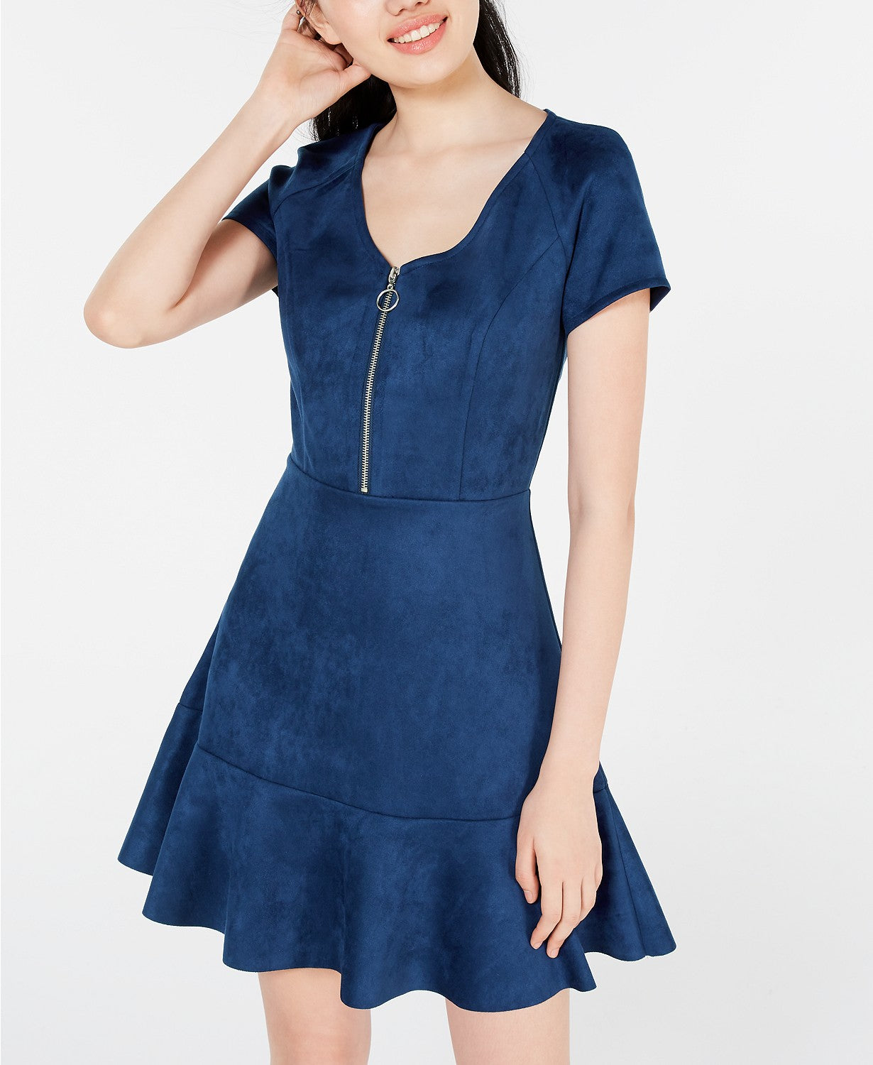 Rosie Harlow Juniors' Women's Zip-Front Fit & Flare Dress Navy Size X-Large