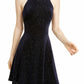 Rosie Harlow Juniors' Sparkle Halter Neck Skater Dress Blue Size Small