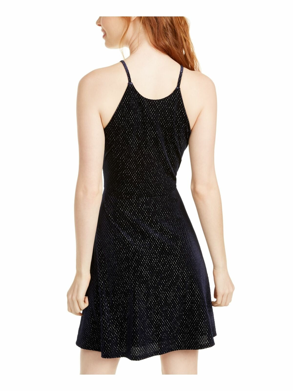 Rosie Harlow Juniors' Sparkle Halter Neck Skater Dress Blue Size Small