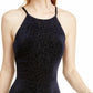 Rosie Harlow Juniors' Sparkle Halter Neck Skater Dress Blue Size Small