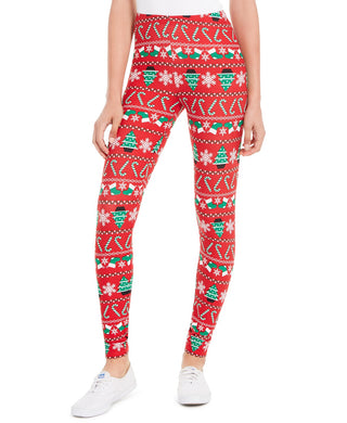 Planet Gold Juniors' Printed Holiday Leggings Wine Size Medium