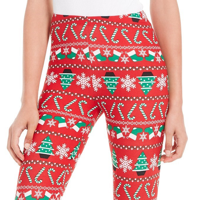 Planet Gold Juniors' Printed Holiday Leggings Wine Size Medium