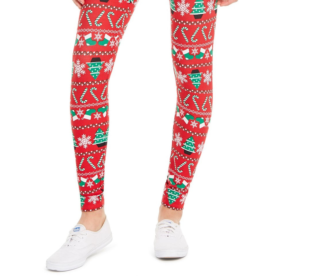 Planet Gold Juniors' Printed Holiday Leggings Wine Size Medium