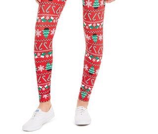 Planet Gold Juniors' Printed Holiday Leggings Wine Size Medium