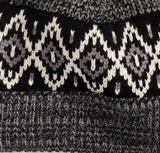 Block Hats Men's Ribbed Knit Air Isle Beanie with Pom Black One SIze